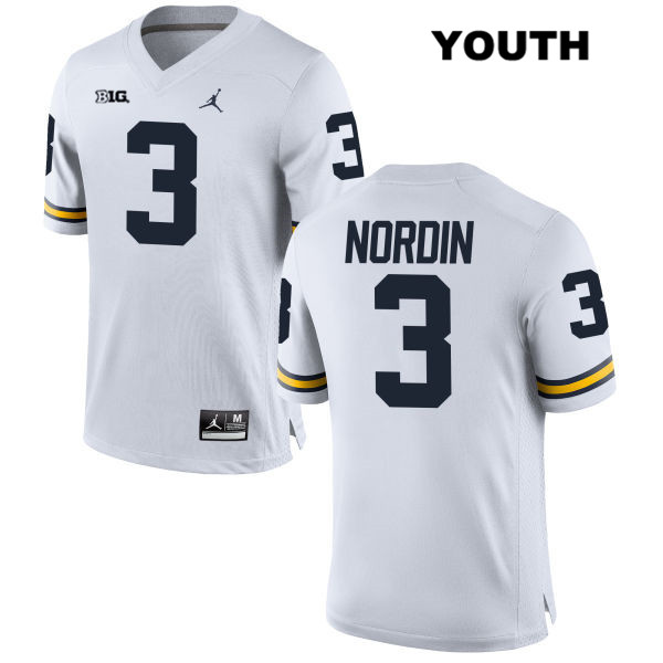 Youth NCAA Michigan Wolverines Quinn Nordin #3 White Jordan Brand Authentic Stitched Football College Jersey RO25L74LH